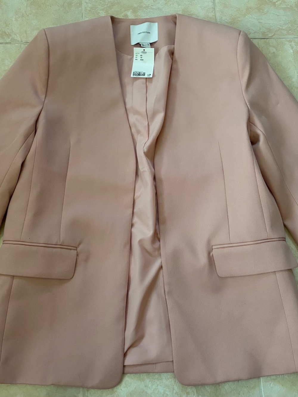 NEW H&M Blush Pink Collarless Blazer